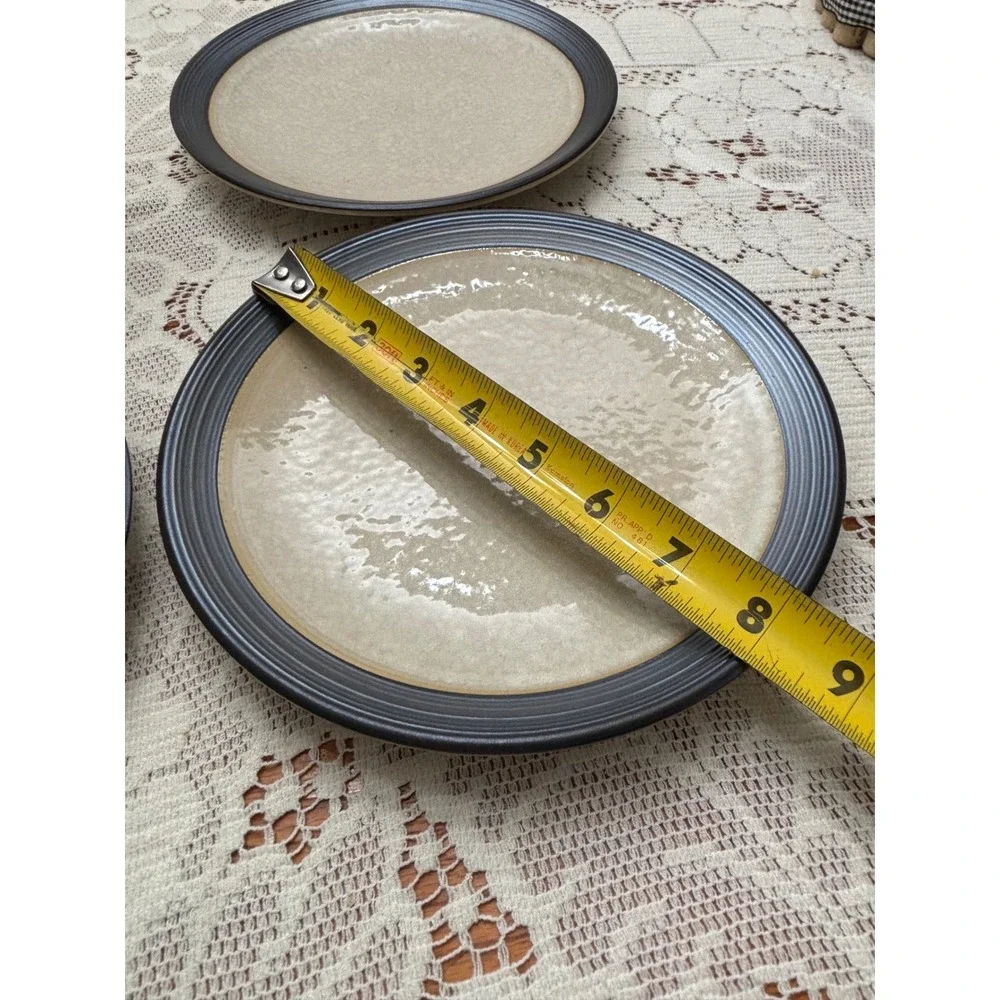 Sango Omega Pearl 4662 Salad Plates Set of 4 Stoneware Grey Black Rim 8.25